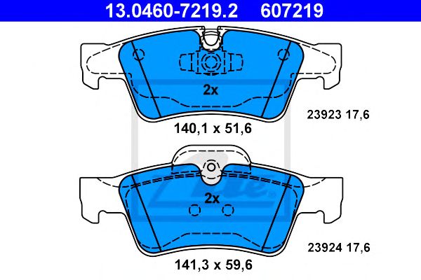 set placute frana,frana disc MERCEDES-BENZ W164/X164/W251/W463 05- 140,1 X 51,6 X 17,6 141,3 X 59,6 X 17,6 ATE