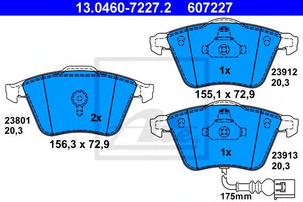 set placute frana,frana disc VW GOLF/SCIROCCO 1,2-2,0 05- 155,1 X 72,9 X 20,3 156,3 X 72,9 X 20,3