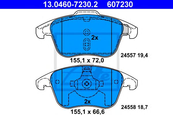 set placute frana,frana disc PEUGEOT 3008/5008 1,2-1,6/2,0 HDI 09- 155,1 X 72 X 19,4 155,1 X 66,6 X 18,7