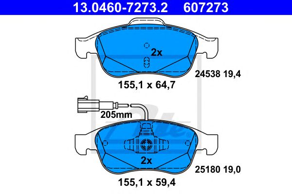 set placute frana,frana disc ALFA GIULIETTA 1,4/1,6 JTDM 10- 155,1 X 64,7 X 19,4 155,1 X 59,4 X 19