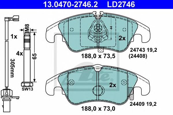 set placute frana,frana disc AUDI A4/A5 1,8-3,2 07-17 CERAMIC 188 X 73,5 X 19,2