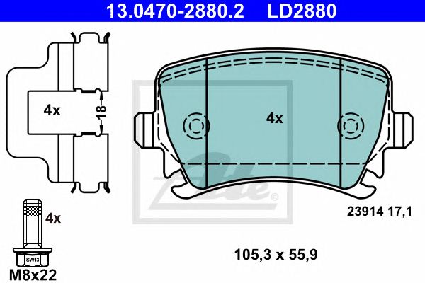 set placute frana,frana disc VW CADDY/EOS/GOLF/JETTA/PASSAT 05- CERAMIC 105,3 X 55,9 X 17,1