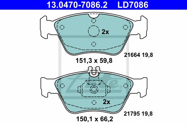 set placute frana,frana disc MERCEDES-BENZ W202/W210 95-03 CERAMIC 150,1 X 66,2 X 19,8 151,3 X 59,8 X 19,8