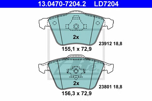 set placute frana,frana disc VOLVO C70/S40/V40/V50 04- CERAMIC 155,1 X 72,9 X 18,8 156,3 X 72,9 X 18,8