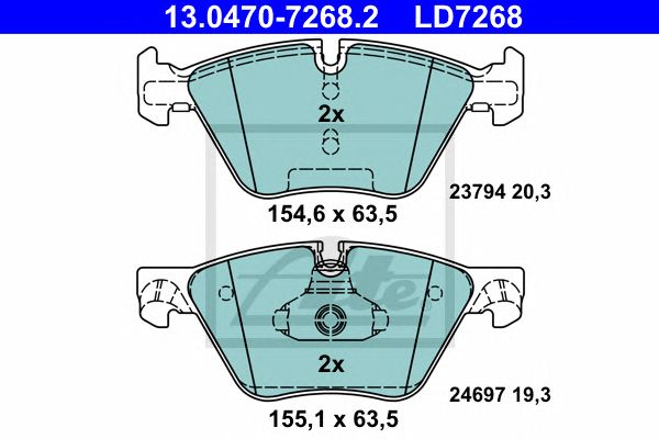 set placute frana,frana disc BMW 5 (F10,F11) 2,0-3,0 09- CERAMIC 155,1 X 63,5 X 19,3 154,6 X 63,5 X 20,3