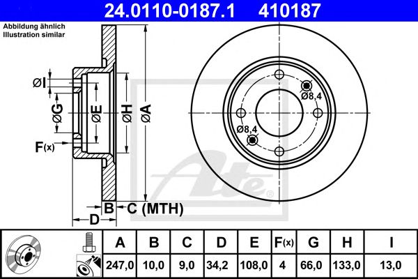 Disc frana PEUGEOT 106/205/309/405 85-04 247 X 10