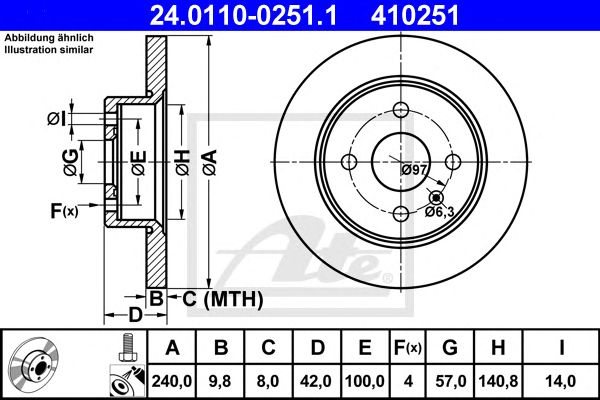 Disc frana OPEL ASTRA G 1,2-1,8/ 1,3-1,9CDTI 98- 240 X 9,8