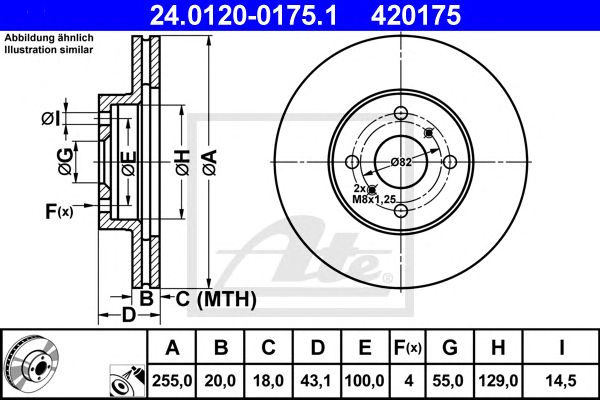 Disc frana TOYOTA YARIS/YARIS VERSO 1,0-1,5 99-05 255 X 20