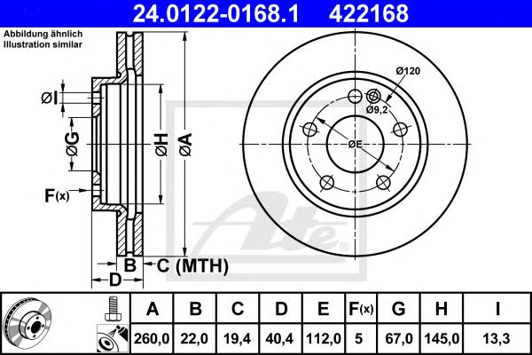 Disc frana MERCEDES-BENZ W168 1,4-1,9 97-04 260 X 22