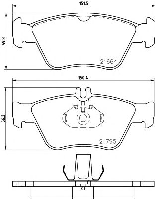 set placute frana,frana disc MERCEDES-BENZ W202/W210 2,0-3,0 95-03 EPAD 151,3 X 60 X 19,8 151,3 X 66,2 X 19,8