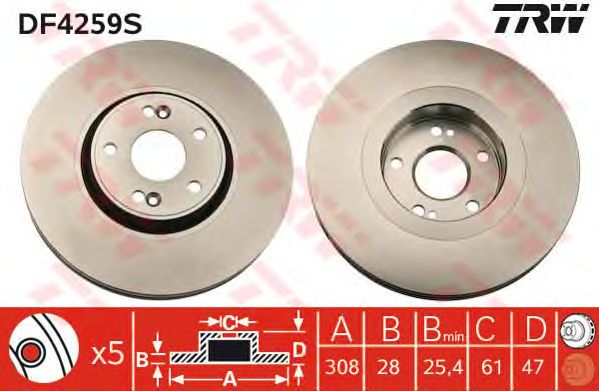 Disc frana RENAULT LAGUNA 01- 308 X 28