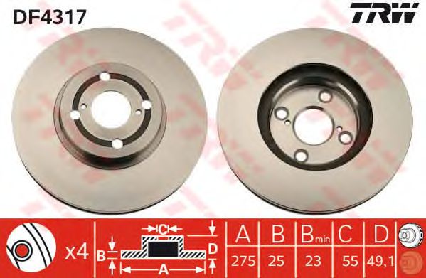 Disc frana TOYOTA COROLLA 1,4D-2,0 D-4D 02-07 275X25 filet 14,5