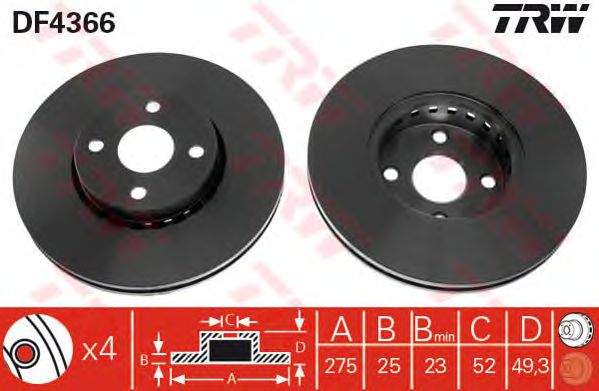 Disc frana TOYOTA COROLLA 1,8 VVT-I/2,0 D-4D 01-07 275X25 filet 14,6