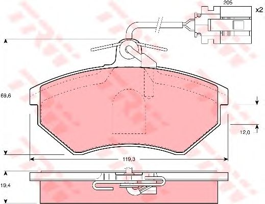 set placute frana,frana disc VW GOLF/VENTO 1,6-2,8 91-98 119,3 X 69,6 X 19,4 TRW