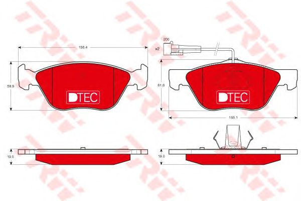 set placute frana,frana disc FIAT BRAVO/COUPE/MAREA/MULTIPLA 95-10 DTEC COTEC 156,4 X 58,9 X 19