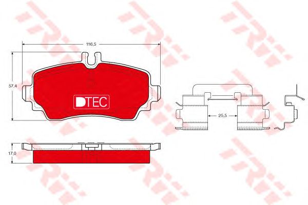 set placute frana,frana disc MERCEDES-BENZ W168 1,4-2,1 97-04 DTEC COTEC 116,5 X 57,4 X 17