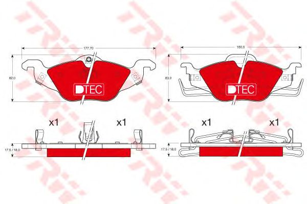 set placute frana,frana disc OPEL ASTRA 1,2-2,2 16V 98-09 DTEC COTEC 177,7 X 62 X 18 160 X 63 X 18