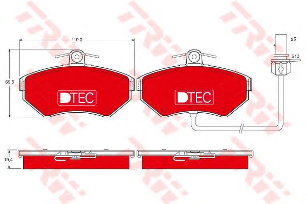 set placute frana,frana disc VW PASSAT 1,9-2,5 TDI 96-05 DTEC COTEC 119 X 69,5 X 19,4