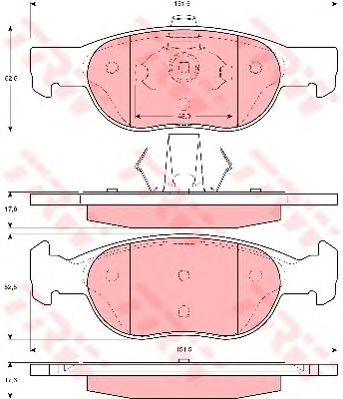 set placute frana,frana disc FIAT PUNTO 1,2 16V/1,9D 99-12 52,5 X 151,5 X 17,6