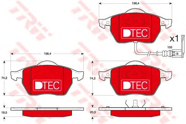 set placute frana,frana disc VW BORA/GOLF/NEW BEETLE/POLO 97-10 DTEC COTEC 156,4 X 74,2 X 19,5