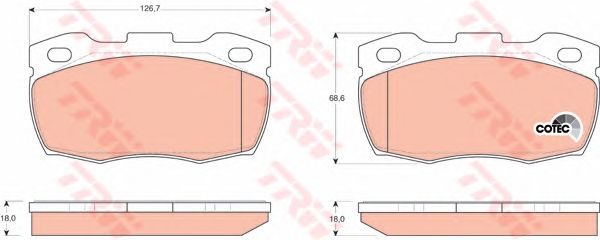 set placute frana,frana disc LAND ROVER DEFENDER 2,2-3,5 4X4 90-16 68,6 X 126,7 X 18