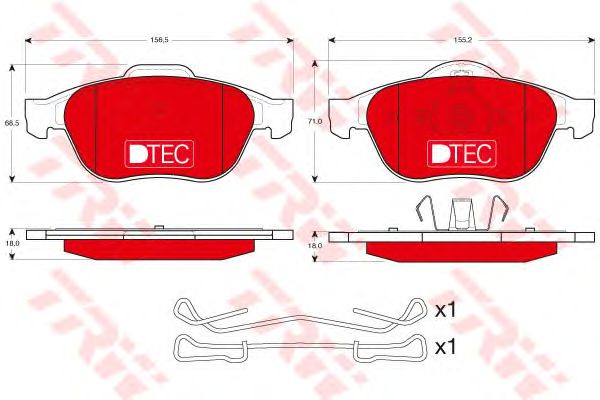 set placute frana,frana disc RENAULT ESPACE/LAGUNA/VEL SATIS 01- DTEC COTEC 155,4 X 71 X 18 156,4 X 68,5 X 18