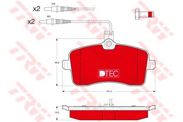 set placute frana,frana disc PEUGEOT 407 1,8-2,0 04- DTEC COTEC 131,4 X 66,8 X 19,5