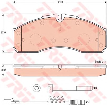 set placute frana,frana disc MERCEDES-BENZ SPRINTER/VARIO 2,7/4,2D 98- 164,8 X 87,9 X 20,2