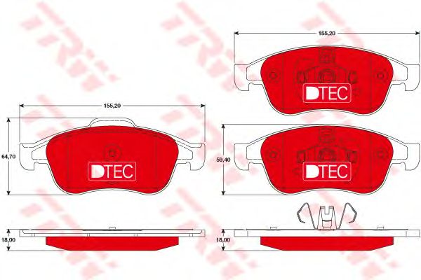 set placute frana,frana disc DACIA DOKKER/DUSTER/LODGY 10- DTEC COTEC 155,2 X 64,7 X 18 155,2 X 59,4 X 18