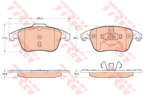 set placute frana,frana disc PEUGEOT 208/3008 1,2-1,6 GTI/2,0 HDI 11- 155,2 X 71,9 X 18,8 155,2 X 66,7 X 18,3 ATE