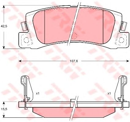 set placute frana,frana disc TOYOTA AVENSIS/COROLLA 1,4-2,0 97-03 107,6 X 42,5 X 15,5 AKEBONO