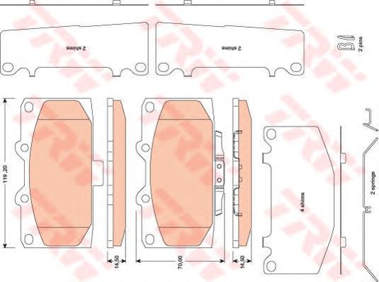 set placute frana,frana disc SUBARU IMPREZA 2,0-2,5 TURBO AWD 00- 119,2 X 70 X 14,5