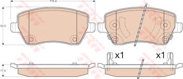 set placute frana,frana disc NISSAN MICRA/NOTE 1,2/1,5 DCI 10- 116,4 X 52,5 X 17,3