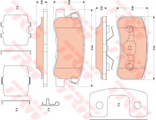 set placute frana,frana disc JEEP COMPASS/PATRIOT 2,0-2,4 06- 111,5 X 45,6 X 15,5 91 X 45 X 15,5